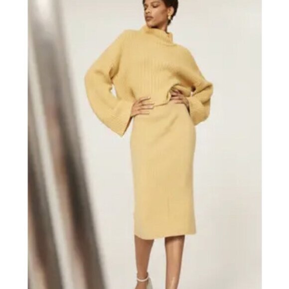 SWEET BABY JAMIE Soft Sweater Knit Pencil Midi Skirt in Butter Yellow MED - Picture 7 of 13